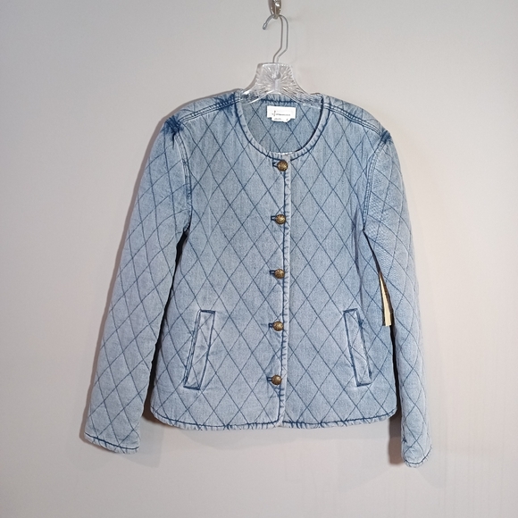 By Anthropologie Quilted Jacket Washed Denim Size S New Nwt - Picture 2 of 8